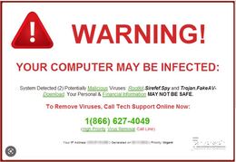 Fake computer warning pop-up ad